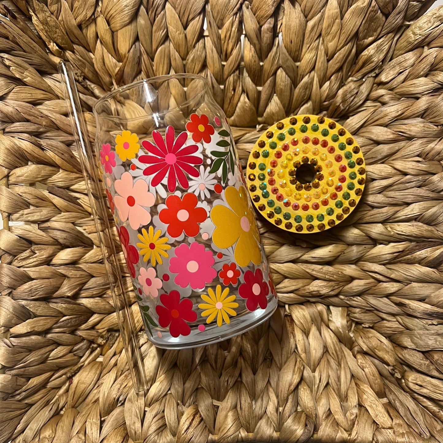 Spring Flowers 16oz Glass Can