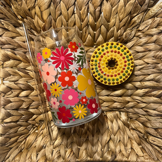 Spring Flowers 16oz Glass Can