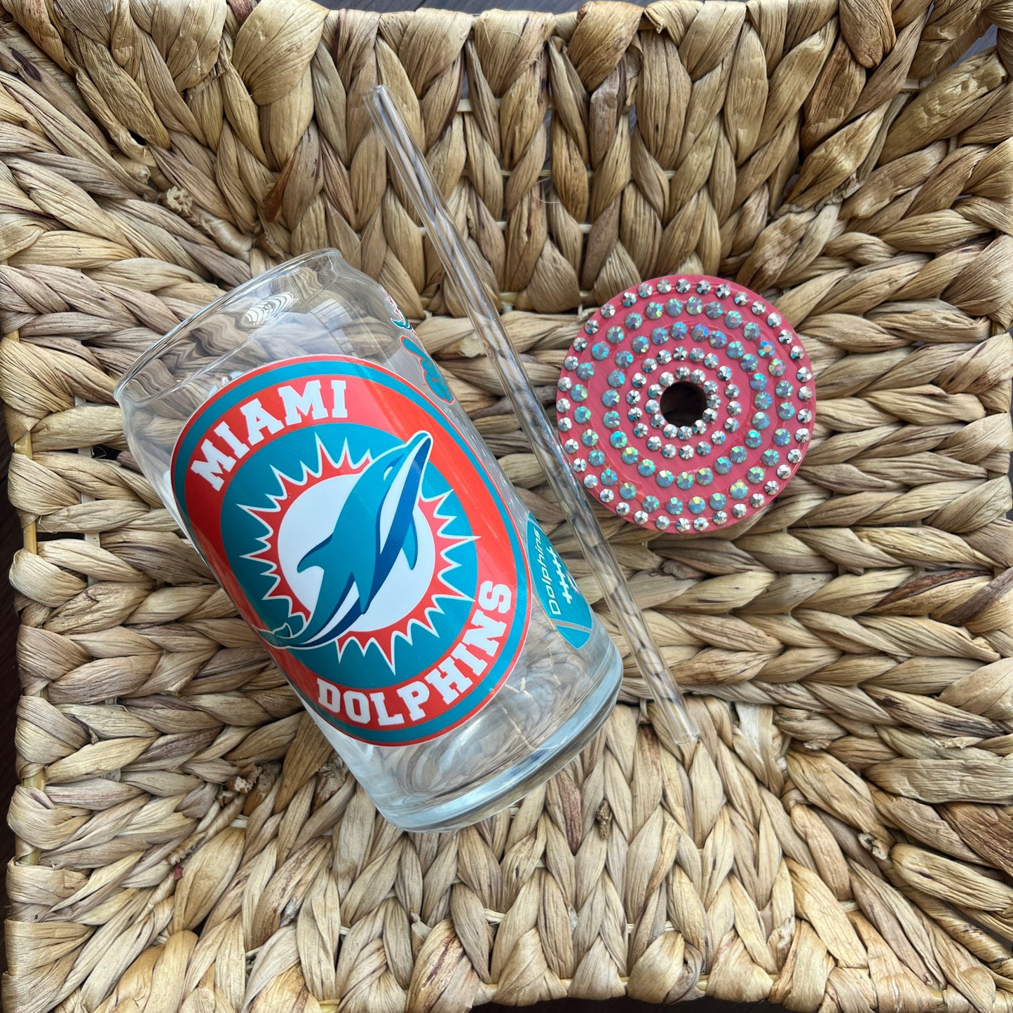 Dolphins 16oz Glass Can