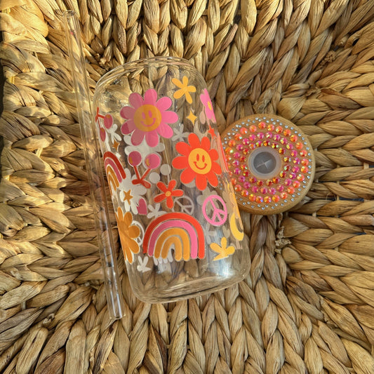 Flower Power 16oz Glass Can