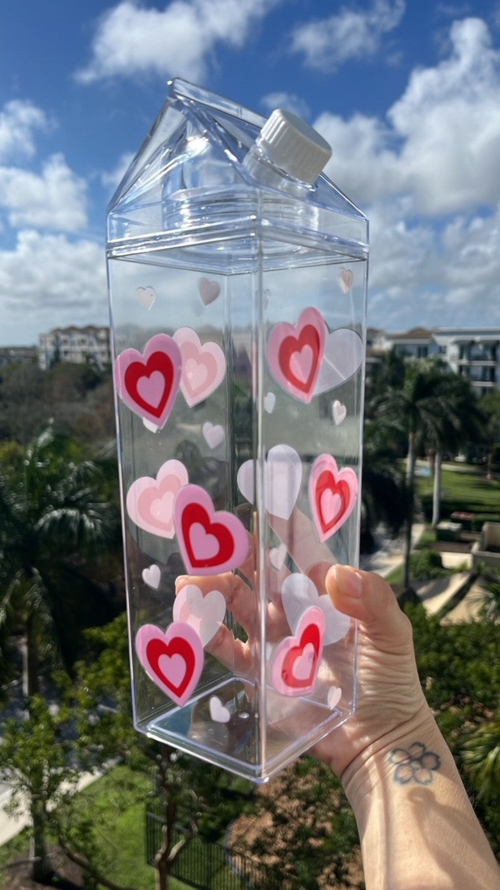 Pink Red Hearts 17oz Milk Carton